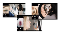 A collage featuring close-ups of faces examining features under bright ring lights.