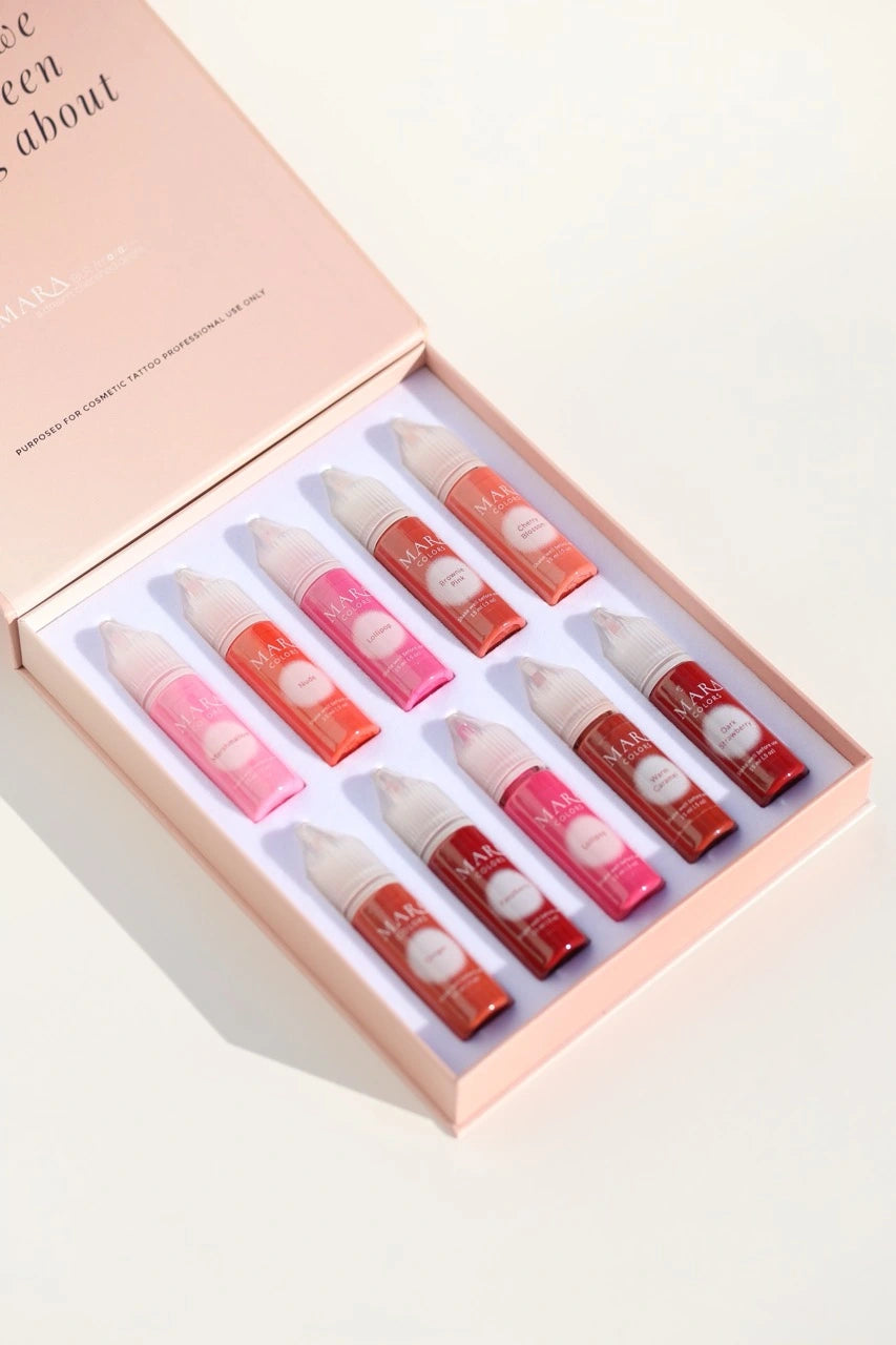 MARA Pro lip pigment set displayed in an elegant open box